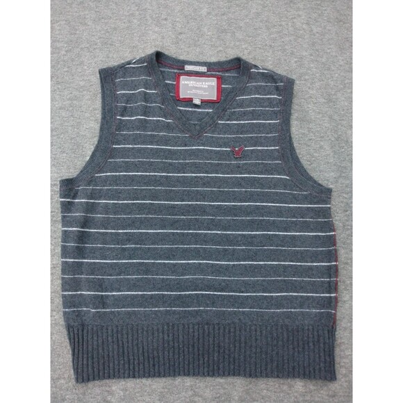Vintage Y2K American Eagle Sweater Vest Mens Large Wool V Neck Striped Pullover - Picture 1 of 12